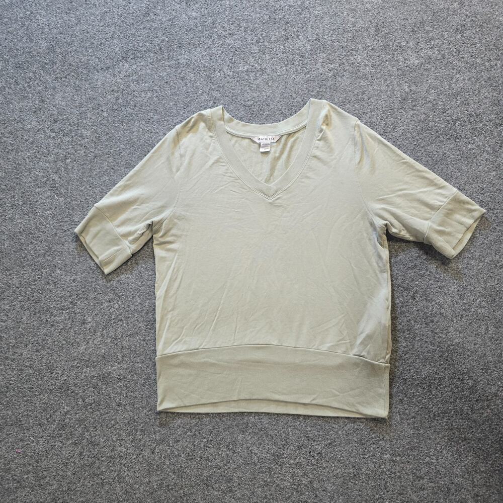 Athleta Top Womens Size Medium Green Short Sleeve V Neck Soft Comfort Casual